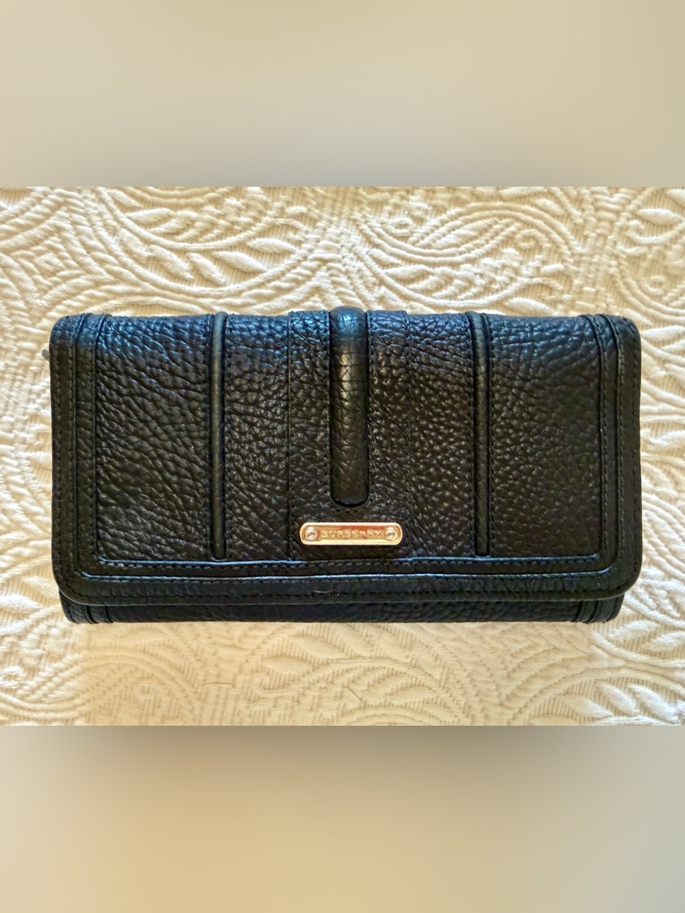Burberry Black Pebbled Leather Long Wallet